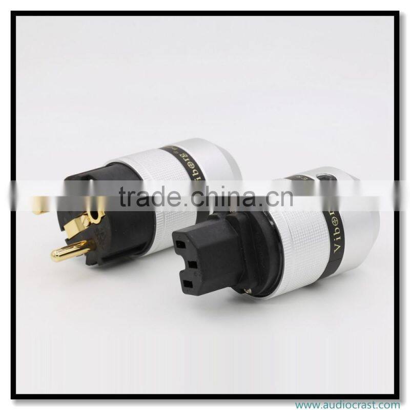 OEM/ODM Viborg Audio Aluminum Gold Plated Schuko Power Plug Connector+IEC Female Plug