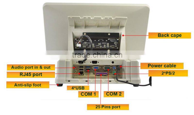 customized 5 wire resistive touch screen pos terminal with cash drawer