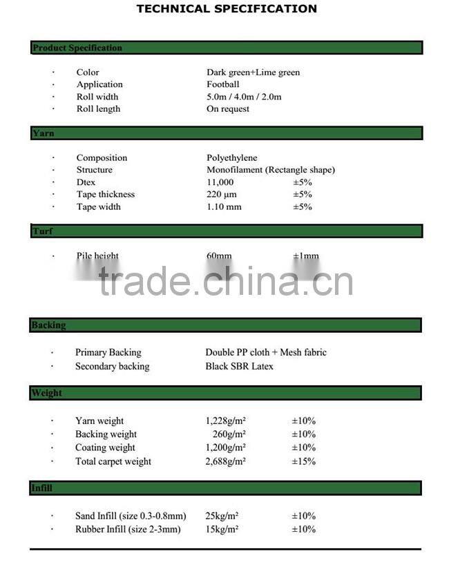 Standard FIFA 2 Star Artificial Grass/ Turf for Soccer