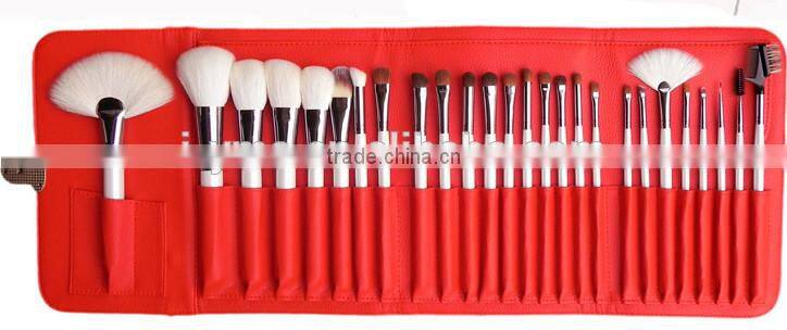 professional 26 piece white / silver makeup brush set with red case