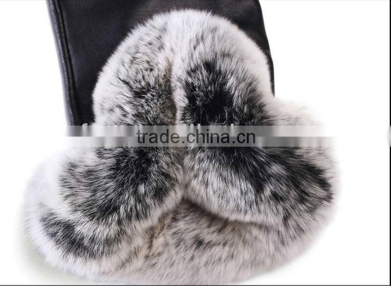 2016 New Style Women superior leather fashion Gloves with rubbit fur