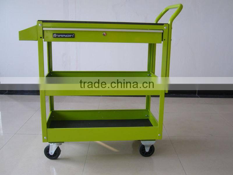green tool trolley with handle and wheels