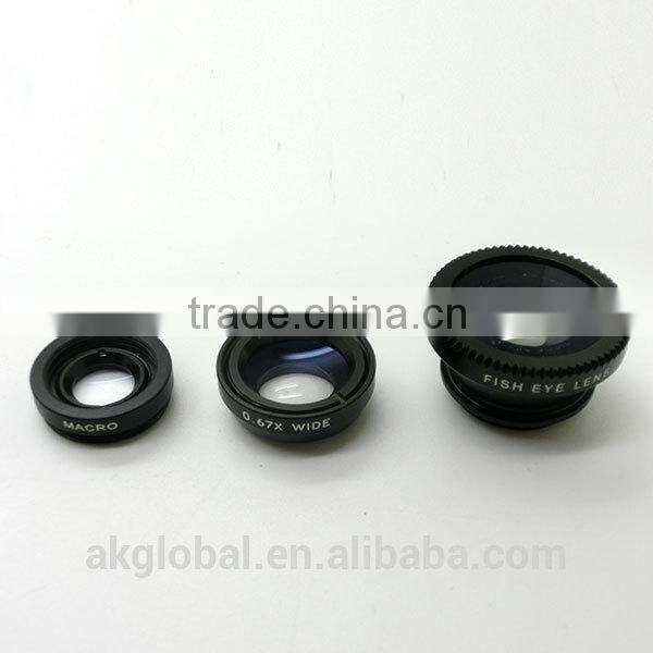 wholesale china factory 3 in 1 Wide angle+Fish eye+Macro clip-on lens for mobile phone camera lens