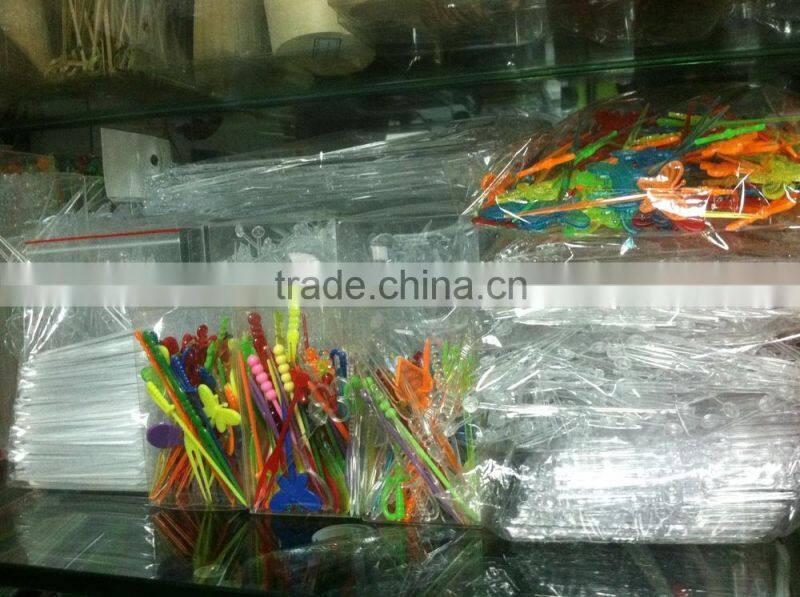 Disposable plastic straw with different colors long flexible drinking straws
