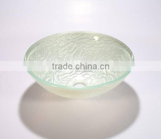 Handpainted double layer glass art basin counter top sink for glass vanity LH-16006