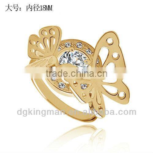 Real Gold Plating Animal Rings Butterfly Rings With Shining Diamond(KMKR-33)