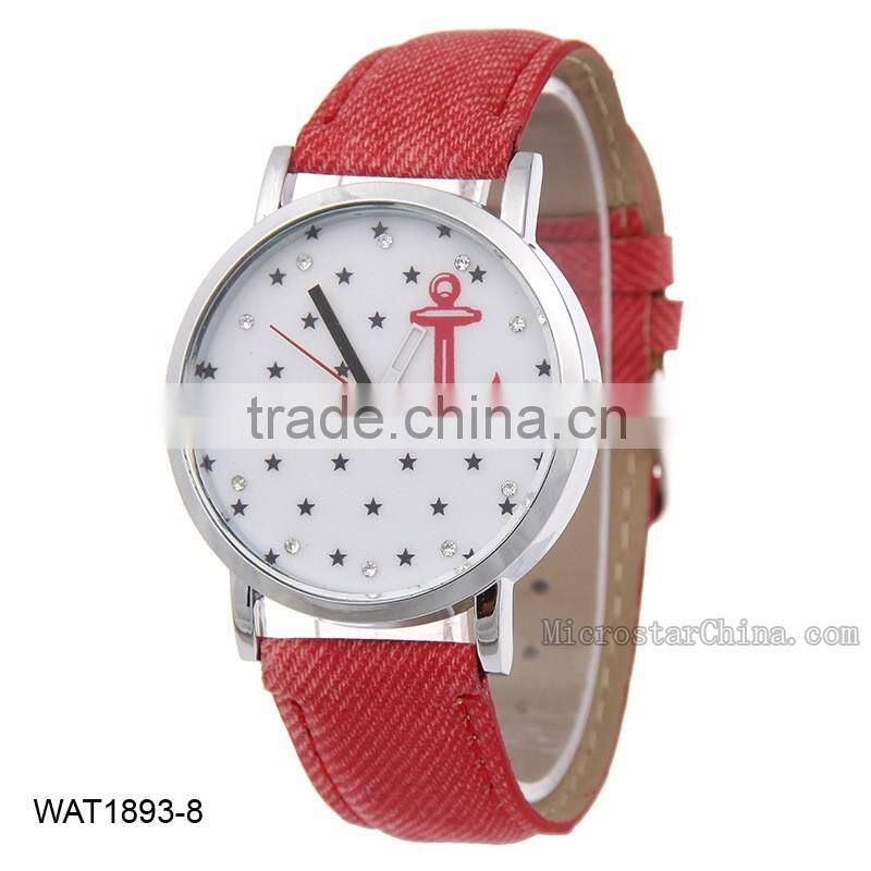 2016 Personalized Anchor Navy Blue Jean Wristwatch Canvas Wrist Watch