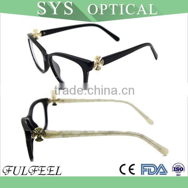 Most popular lady fashion acetate spectacle optical frame with flower diamond