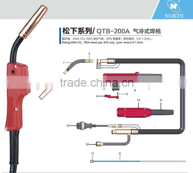 High quality Panasonic mig mag welding torch QTB-200A NS-200K-4