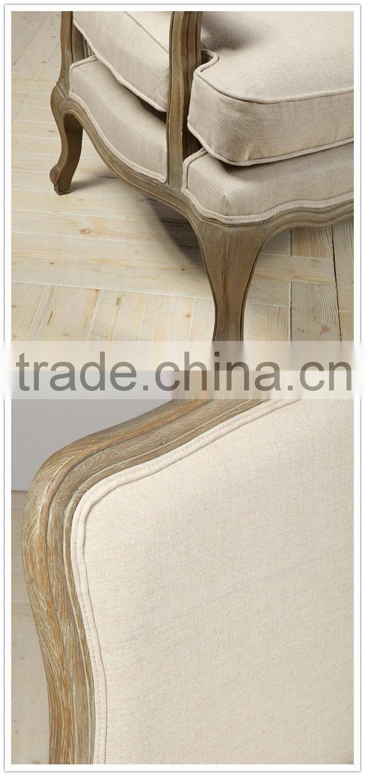 France solid wood furniture/ linen soft package sofa/ classic eiderdown double seat or three seat sofa
