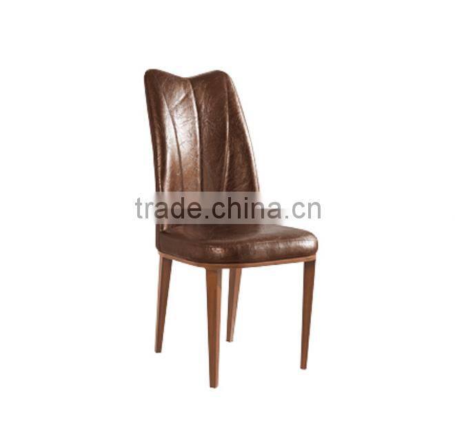 French style antique pu leather dining chair with concave streamed headrest
