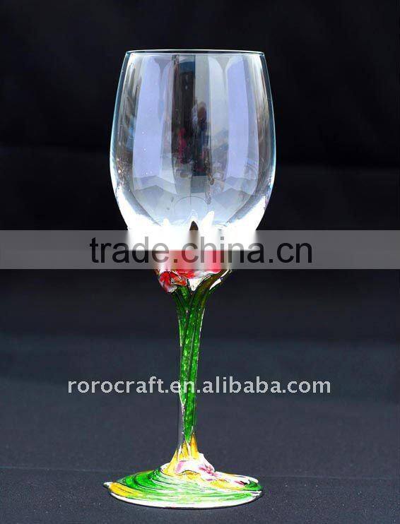 pewter design , enamel color decorative crystal wine glass