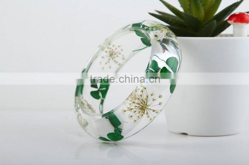 2016 Fashion Pressed Real Dried Flower Plants Resin Bangles Bracelet