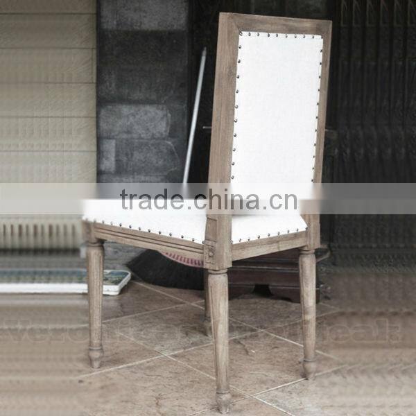 French Antique Distressed Linen Upholstered Dining Chairs