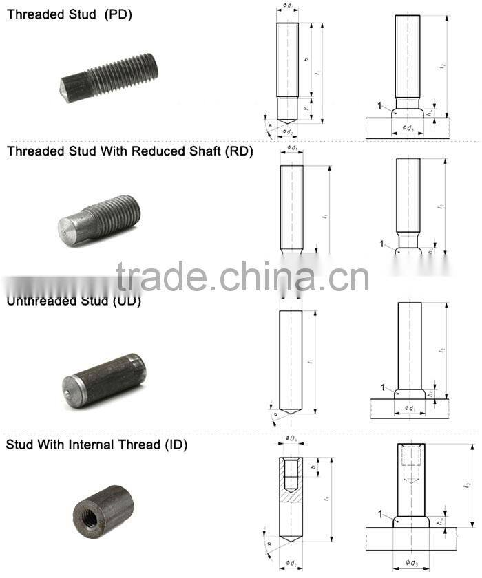 Partially Threaded Stainless Steel Drawn Arc Stud