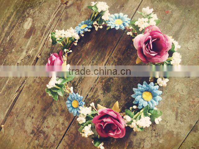 Handmade Artificial Silk Fabric Wedding Head Wreath Purple Rose Flower Wreath