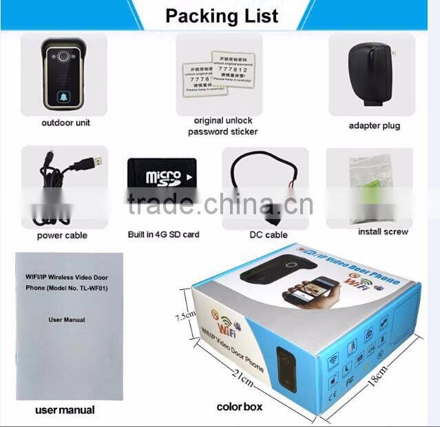 Intelligent video door phone Wifi video doorbell with infrared night vision