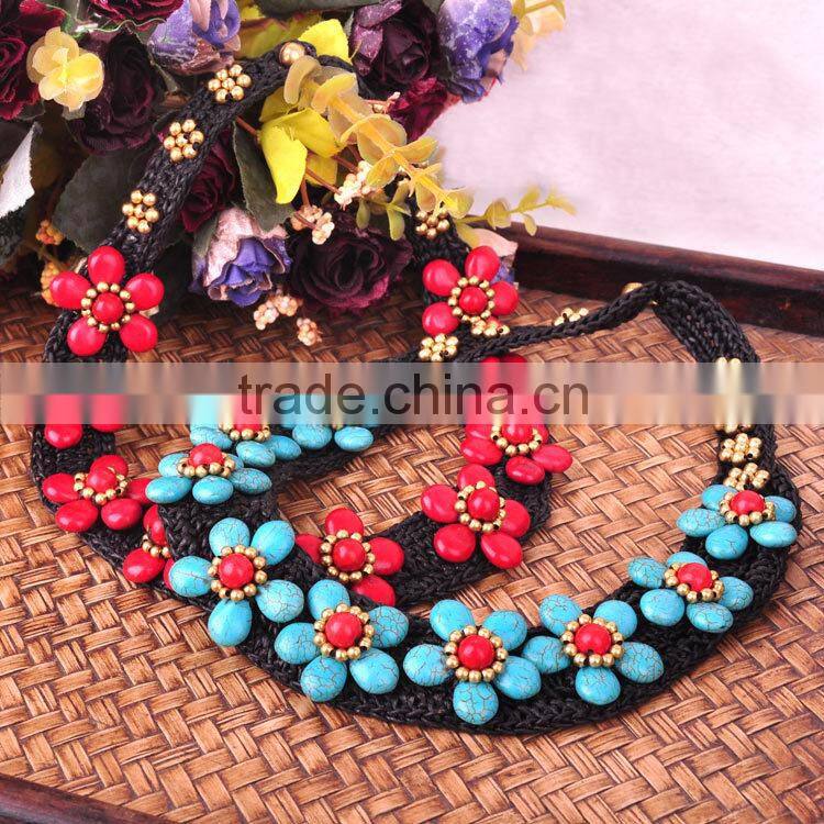 wax cord skyblue tophus hand made necklace for women