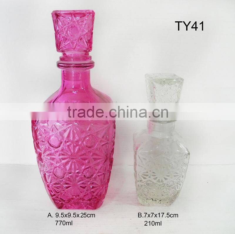 luxurious glass brandy cognac russian liqueur bottle with sealing glass cap