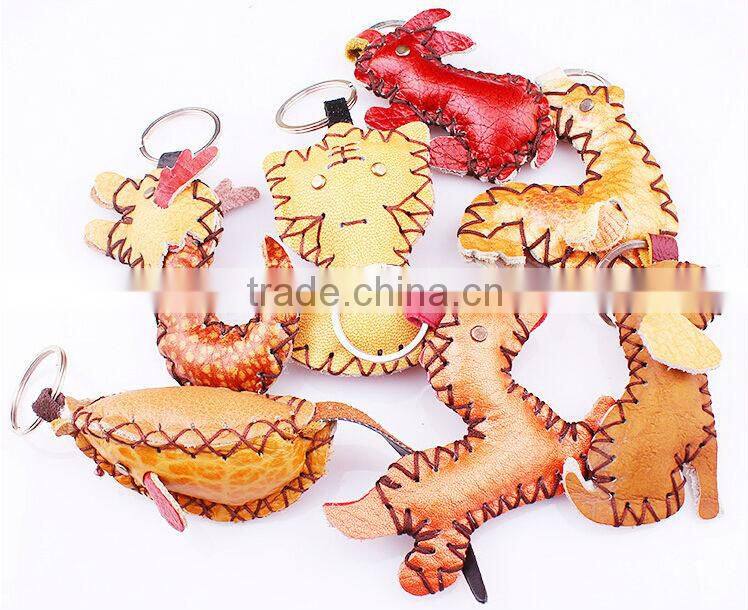 High quality Lovely fish leather animal keychain genuine leather keychain for promotional gift handmade leather keychain