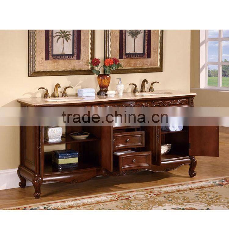 Qualified and Traditinal Double Sink Bathroom Vanity in Dark Dhestnut