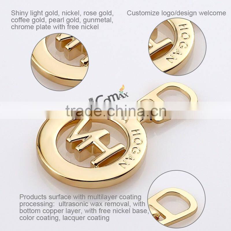 Hanging gold rotatable strong metal zipper puller for bag