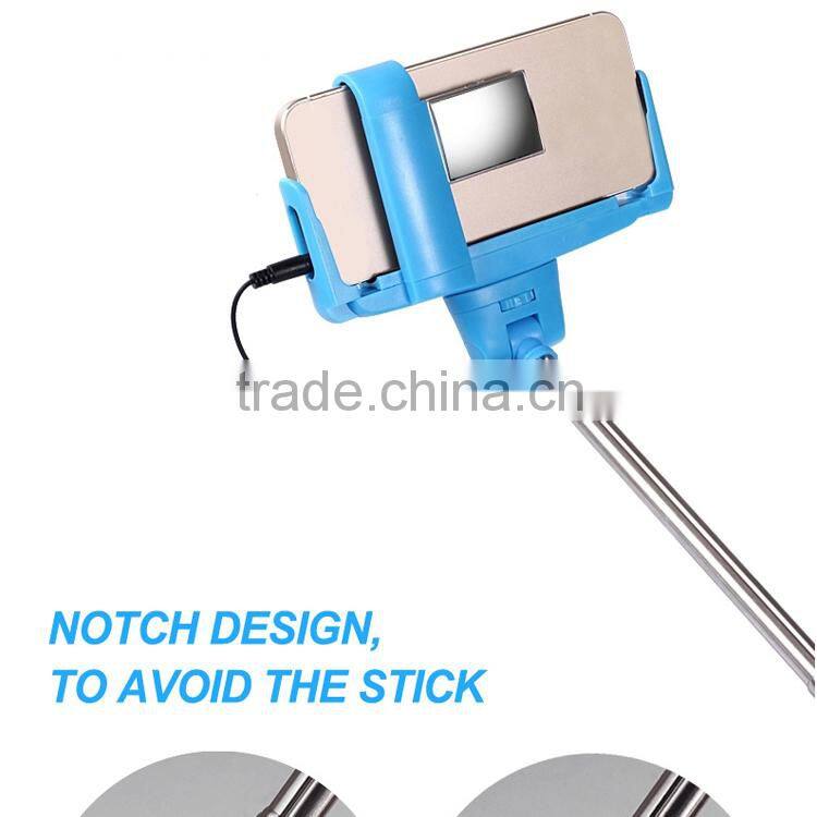 promotional cheap selfie stick with cable and mirror