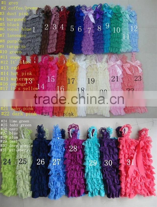 Lace hem hot pink black rompers jumpsuits wholesale baby lace romper solid ruffle petti romper posh girls lace romper for kids