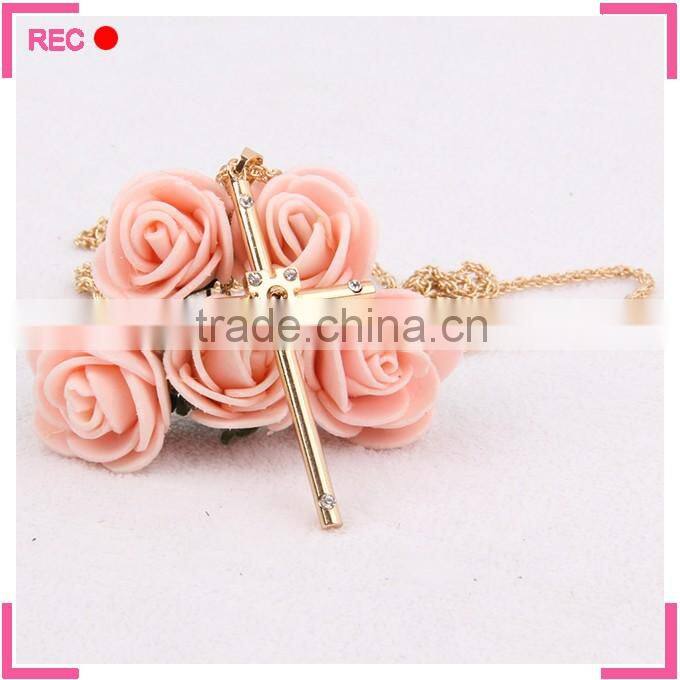 Latest design imitation gold necklace with cross pendant, imitation gold pendant necklace