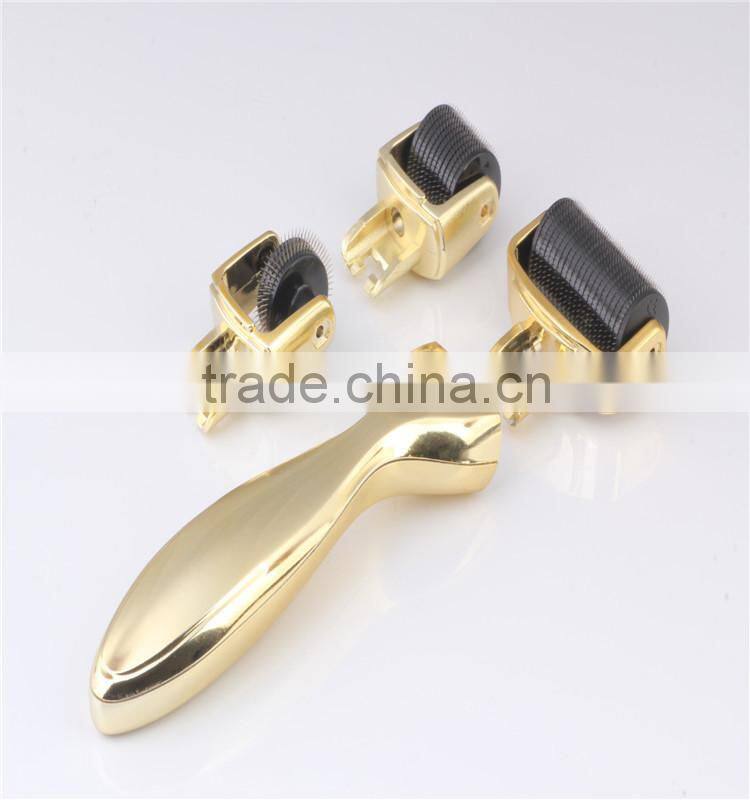 Golden derma roller 3 in 1 system derma roller for facial use derma roller rechargeable