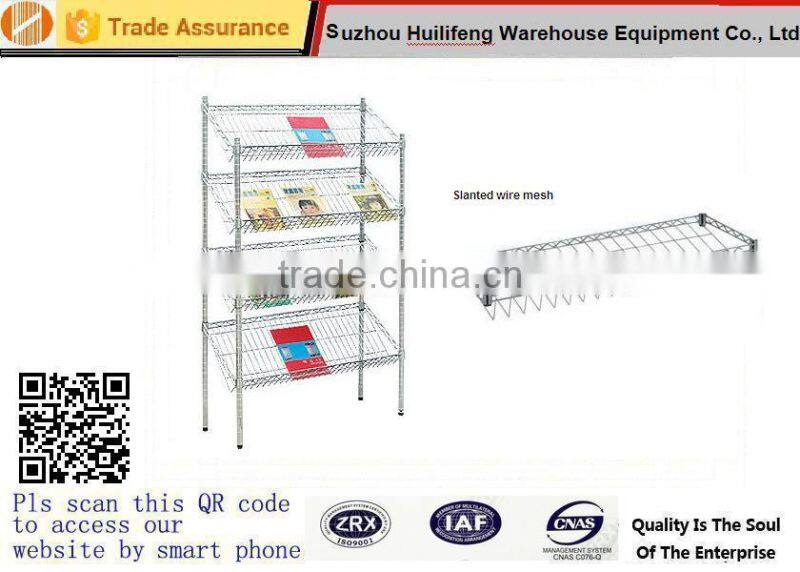 Slant Rack Wire Shelving with durable, easy-to-clean chrome construction