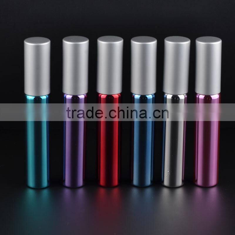 Wholesale 10ml refillable UV gel colored roll on perfume bottle, tube glass bottle, essential oil roll on glass bottles