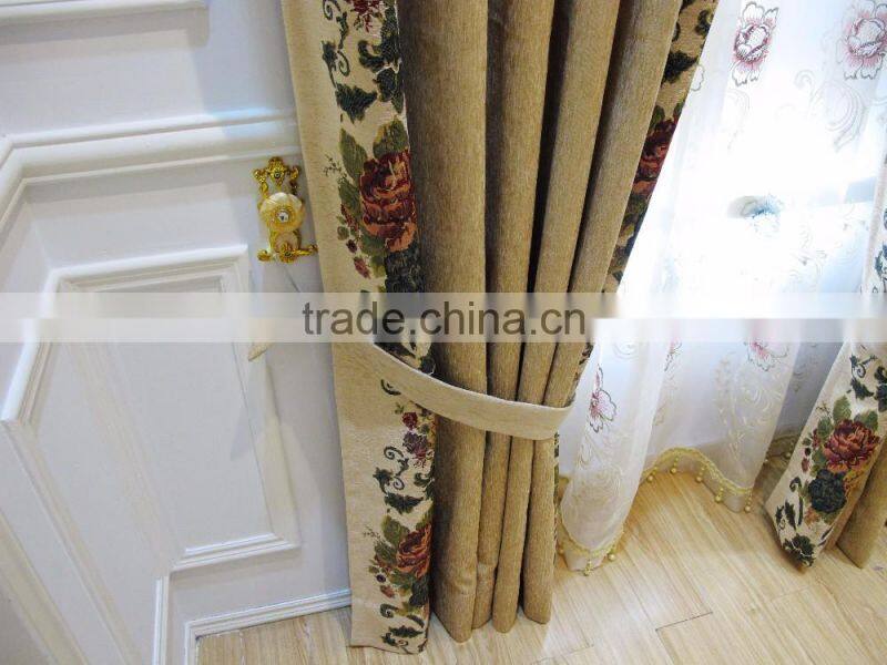 European Style Living Room Colourful Curtains/ Luxury Embroidery Elegant Beaded Curtains with Valance