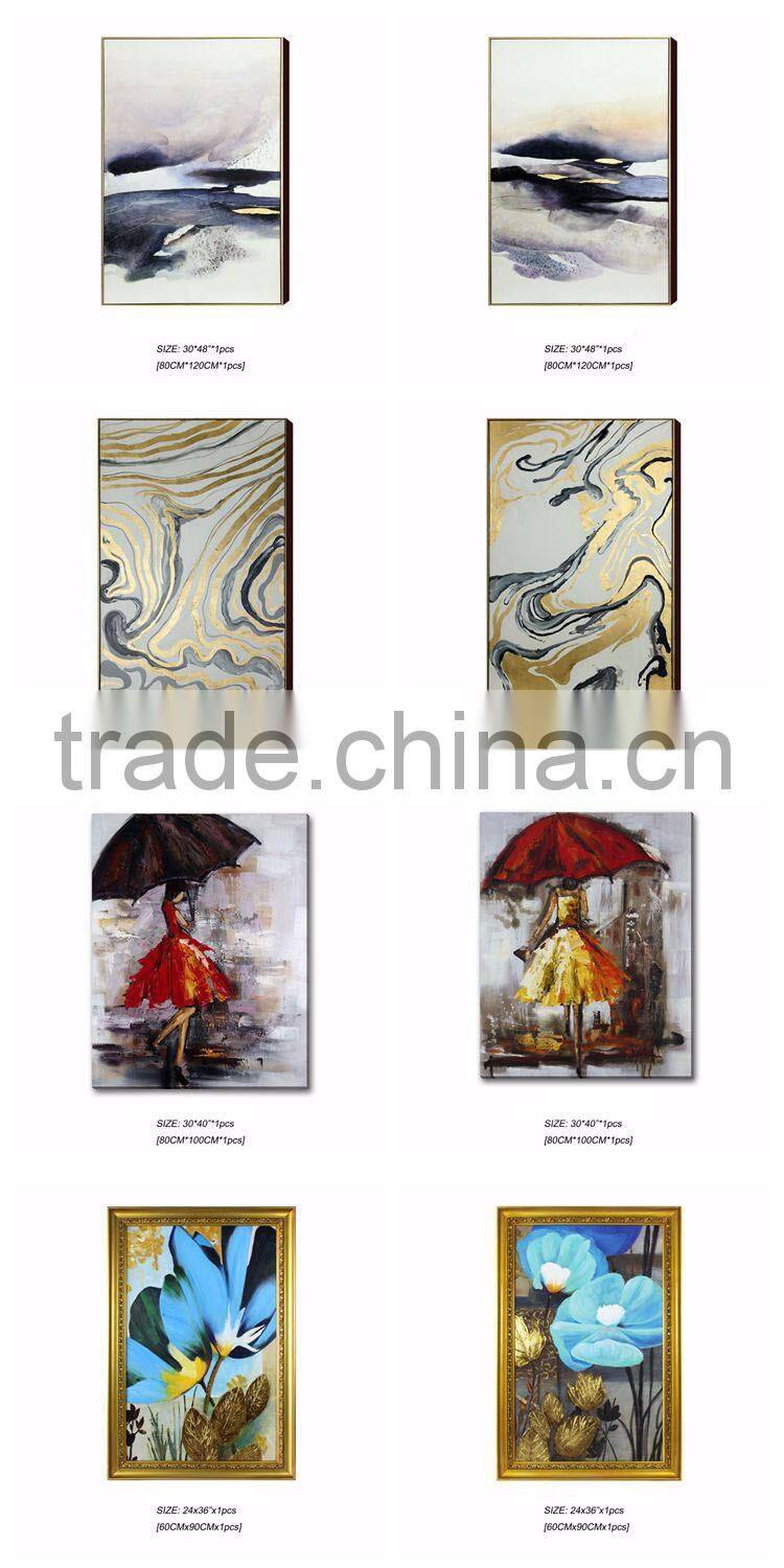 100% Hand Painted Abstract Modern Figure Oil Painting with Gold Foil