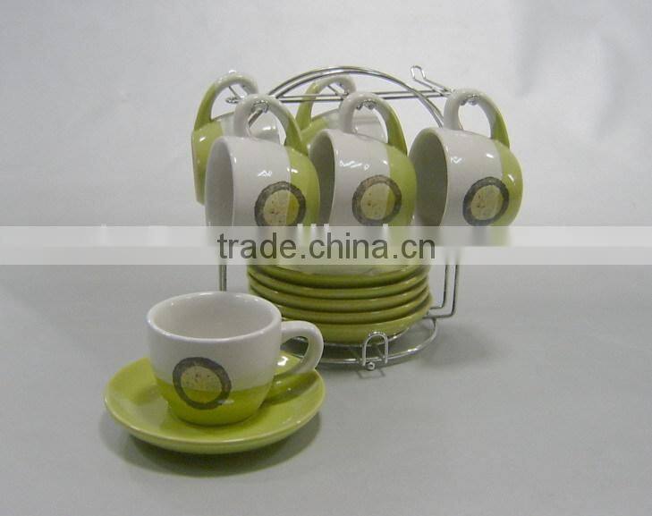 6sets double glazed ceramic coffee mugs set with logo and rack