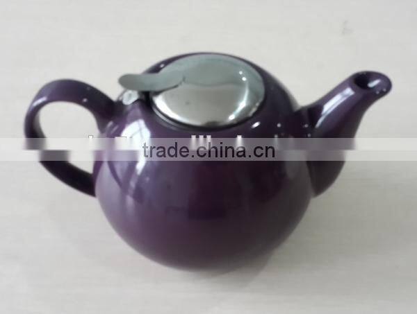 BTHJC-7 2014 design ceramic color teapot with S/S lid and strainer