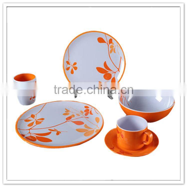 Round melamine dining tableware sets, printed 6pcs japanese-style hotel tableware