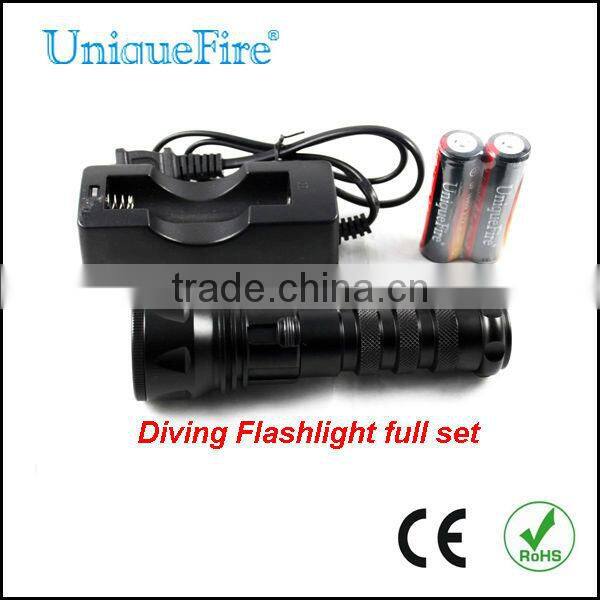 UniqueFire DT2 100M underwater Super Deep Diving Flashlight,high power 1200LM,CREE U2 LED,+2*Protected 18650 Battery+ Charger