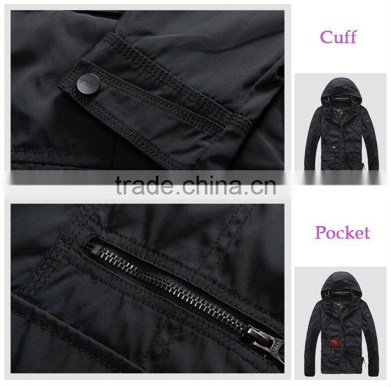 Outdoor black hooded rain jacket