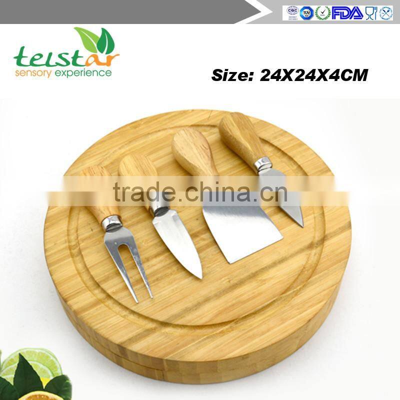 New design high quality rubber wood cheese board wood cheese board with 4knives set bamboo & wood products kitchenwares co tools