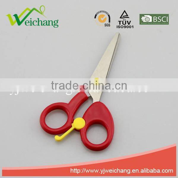 WCSC222 premium novelty wholesale soft handle colorful school children plastic scissors with safe lock New Handle Design