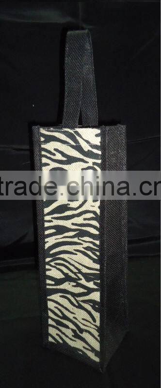 Zebra print jute wine bag - jute handle wine bag for one bottle