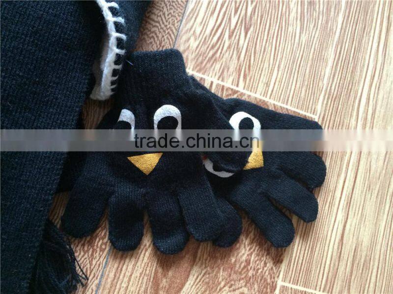 Hot Sell Fashion Embroidery Knitted Hat Suit With Scarf And Gloves