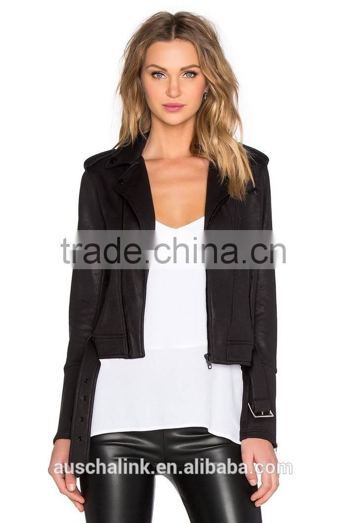 latest women black classic fashion moto jacket cheap price