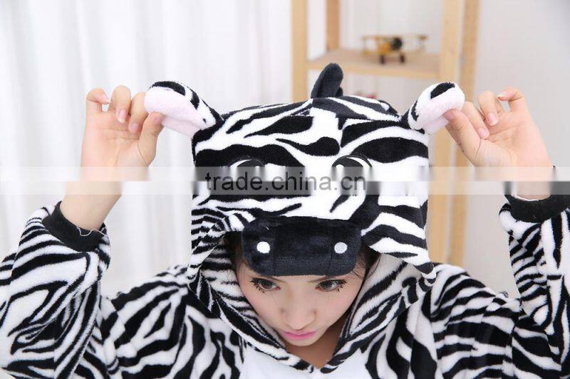 flannel cartoon adult animal jumpsuit animal pajamas jumpsuit zebra design