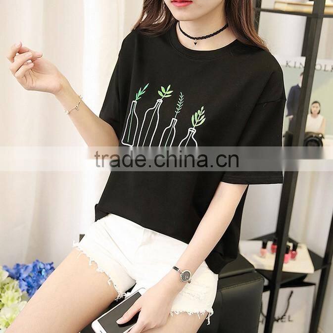 women's combed cotton o-neck short t-shirt custom embroidered t-shirt wholesale in china