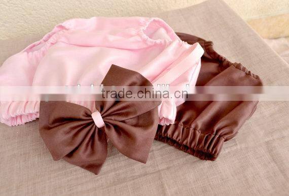 Cute baby cotton bloomer pure color diaper cover with bowknot headband for infants