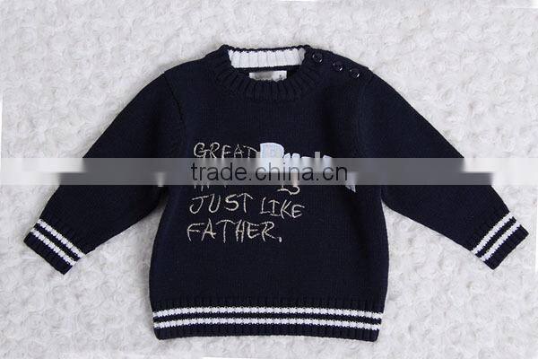 Words embroidery jersey knitted kids pullover sweater crew neck