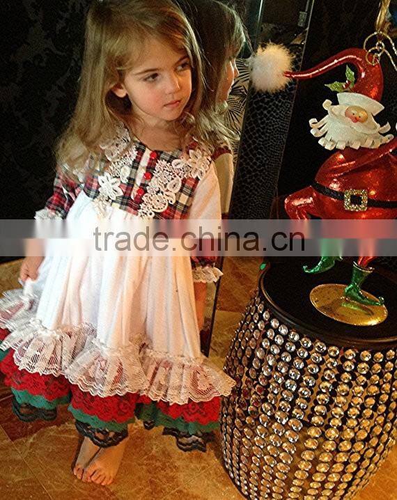 Girls Classic Long Sleeved Plaid Vintage Lace Embellished Nightgown Baby Christmas Sleepwear
