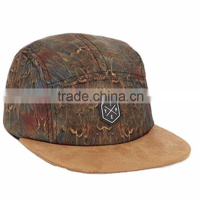 Applique embroidery flower design suede cheap 5 panel plain hat